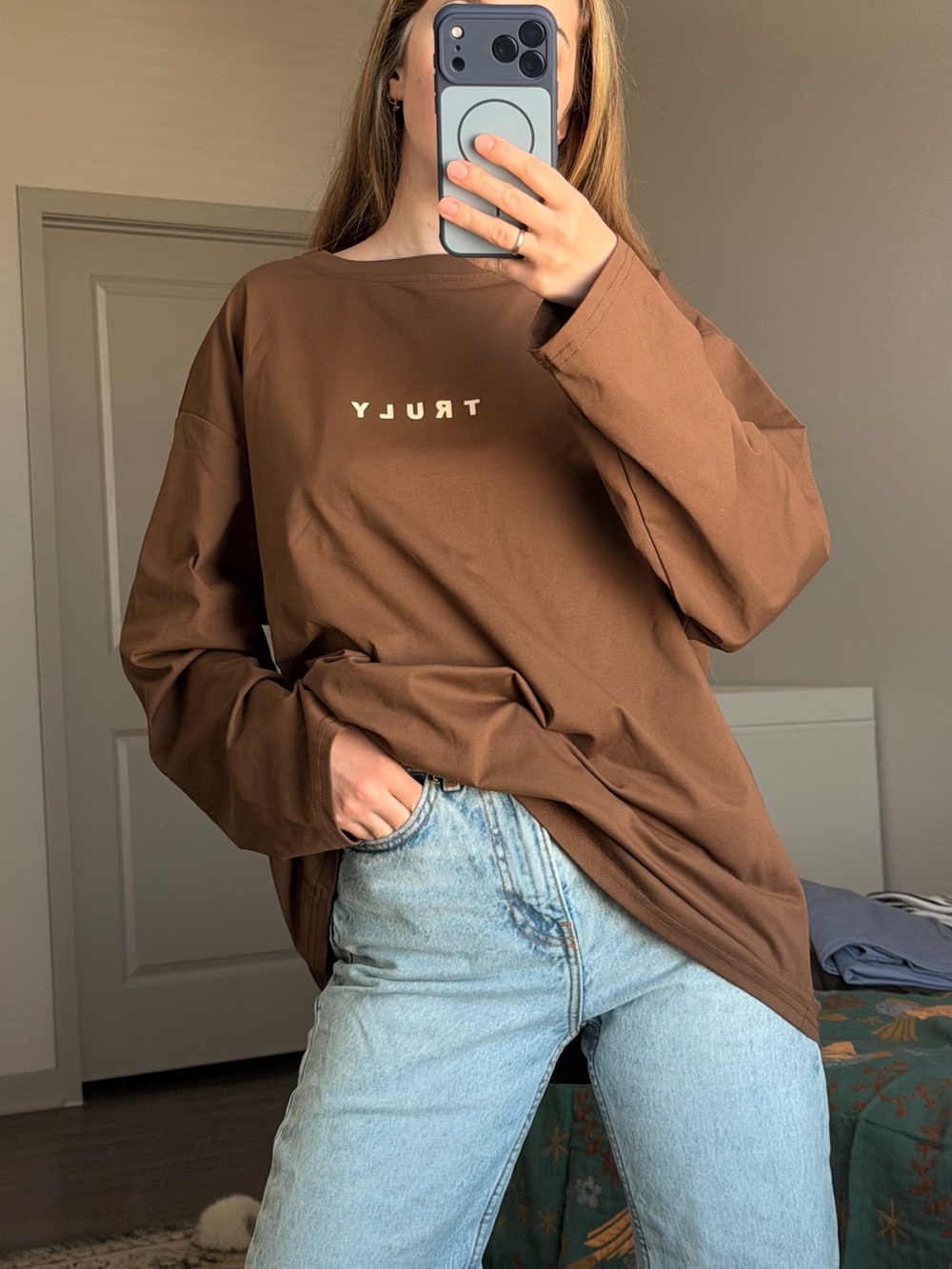 Brown TRULY Logo Long Sleeve Tee